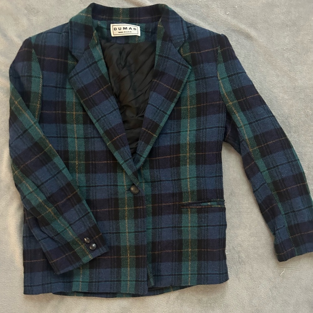 VINTAGE Dumas Green and Blue Plaid Jacket women’s size s/m